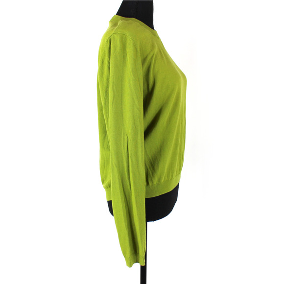 Tory Burch Knit Sweater Green Gold Logo Button Shoulder Long Sleeves Crewneck S - Picture 2 of 6